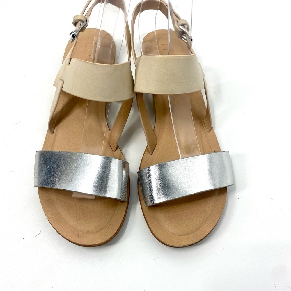 LOFT tan silver vegan double strap sandals 8.5